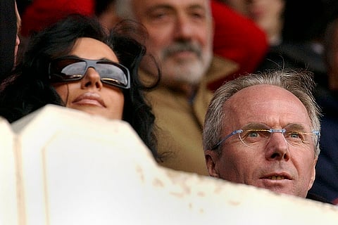 Soccer Eriksson Obit: England coach Sven Goran Eriksson and his partner Nancy in London, Sunday March 28, 2004